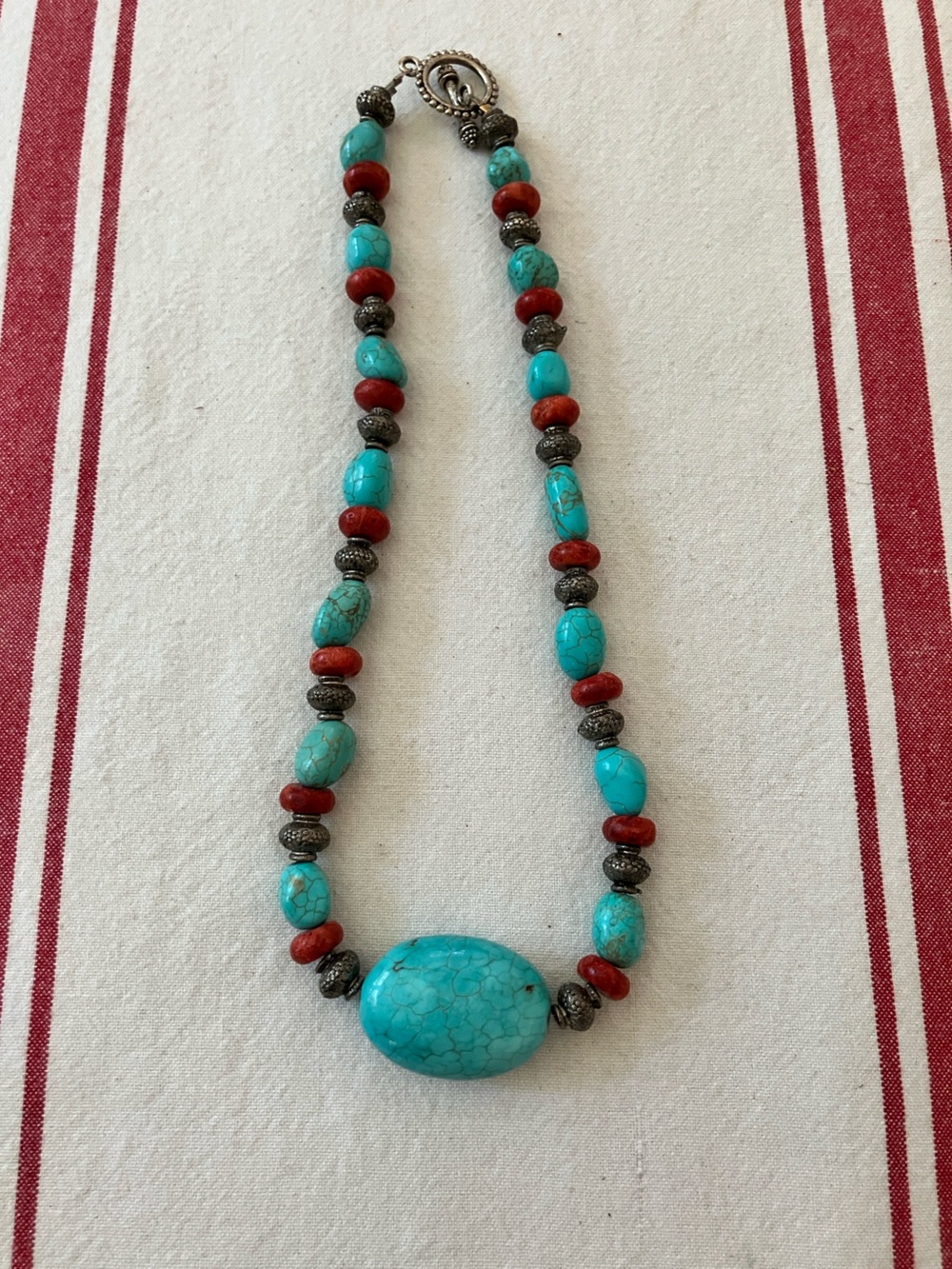 Turquoise and Red Beaded Necklace